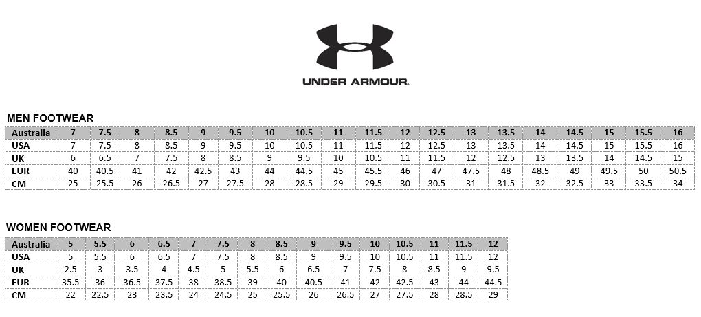 Shoe size under armour sale